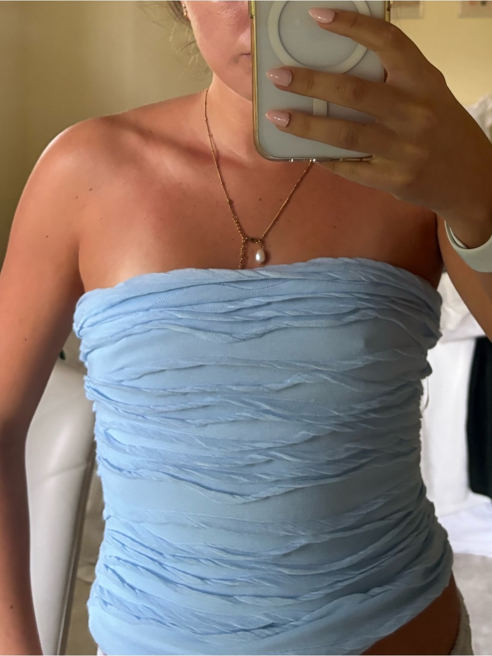 Blue tube top with tags